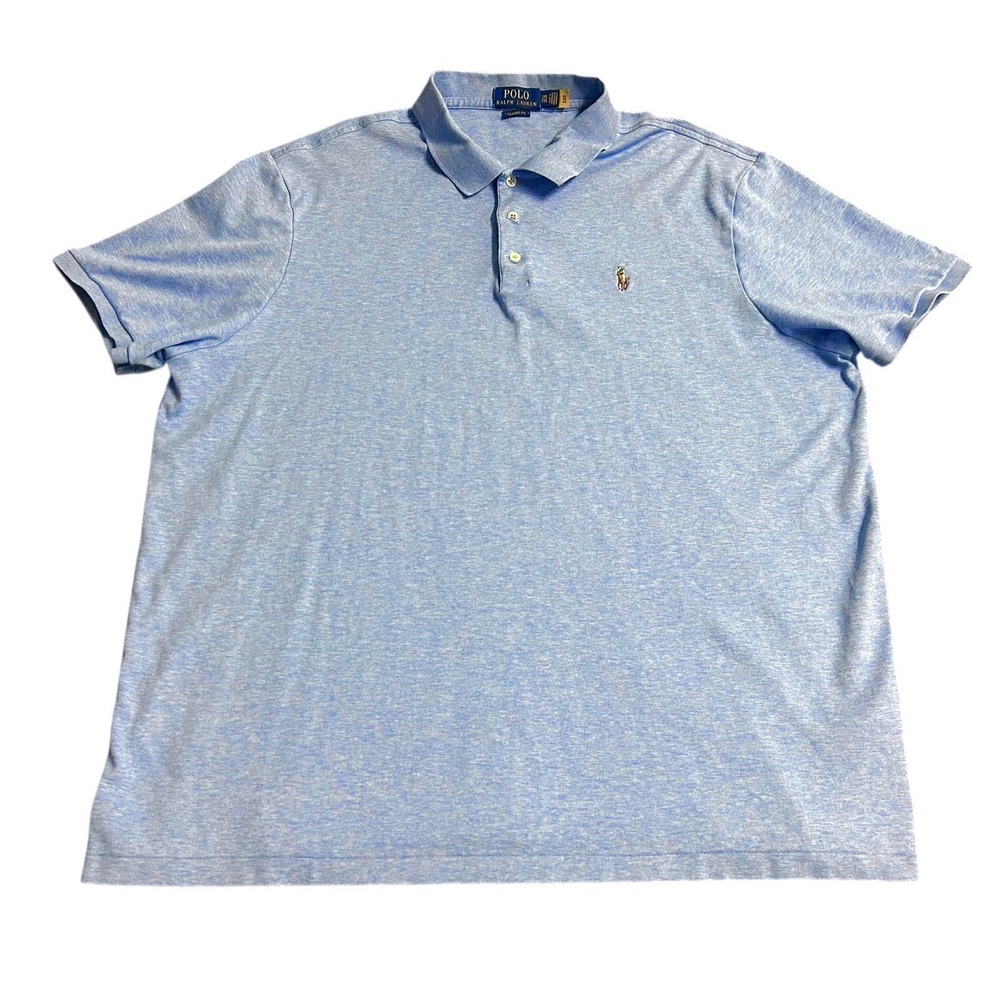 Ralph Lauren Soft Cotton Polo Shirt Isle Heather Blue XXL Classic Fit Preppy